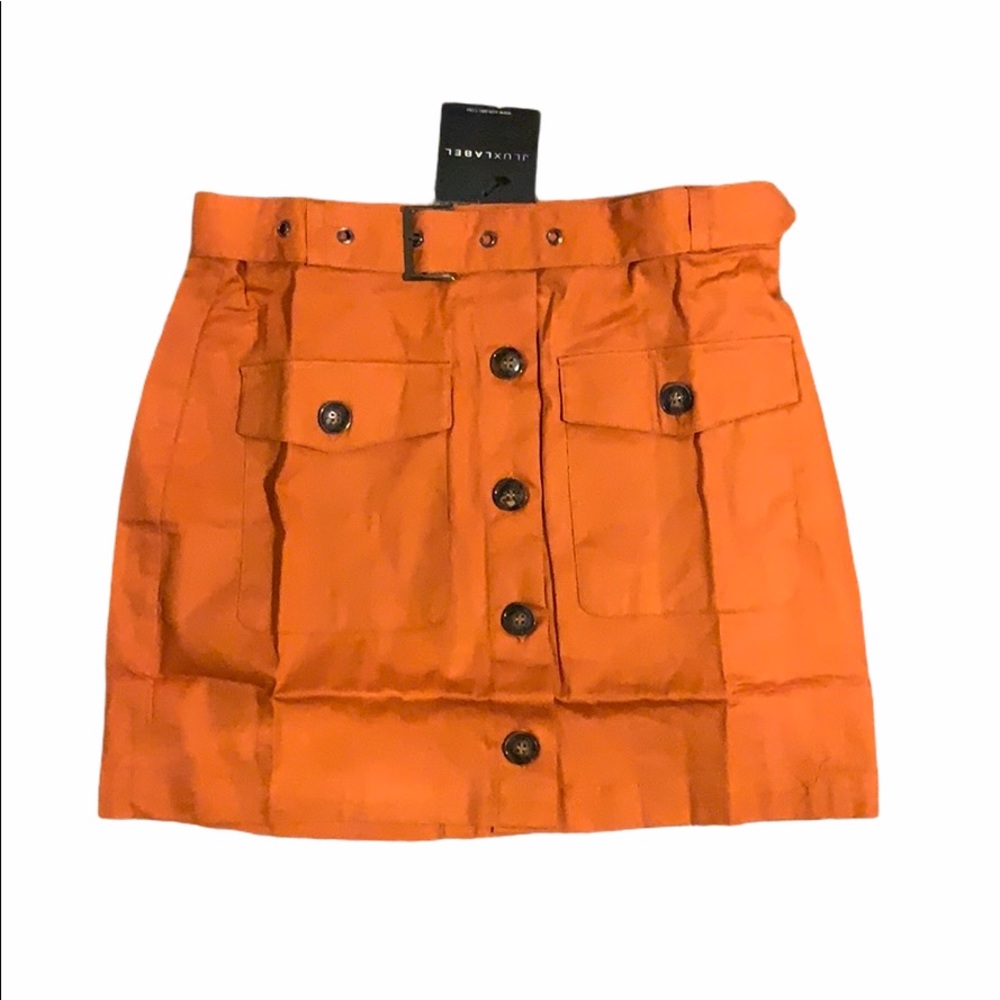 NWT JLUXLABEL Orange Archer Button Up Mini Skirt